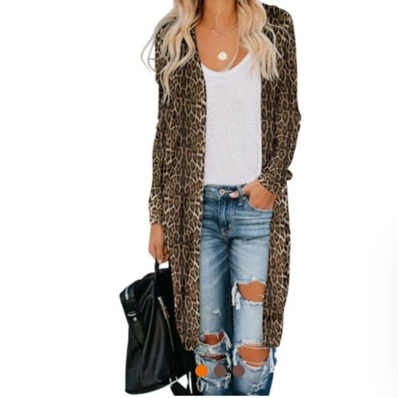 Sweaters - Long sleeve leppard print cardigan/duster
